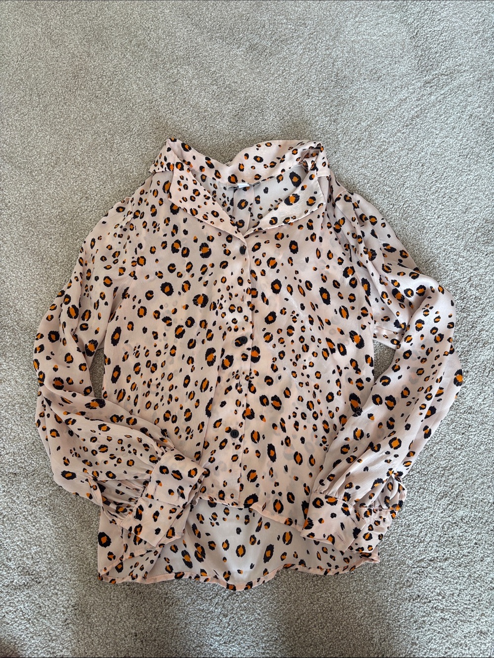 Leopard Print Button-Up Blouse in Light Pink